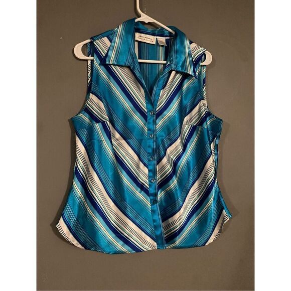 Giorgio Fiorlini Collection Chevron Print Button Up Sleeveless Top Large - Picture 2 of 4